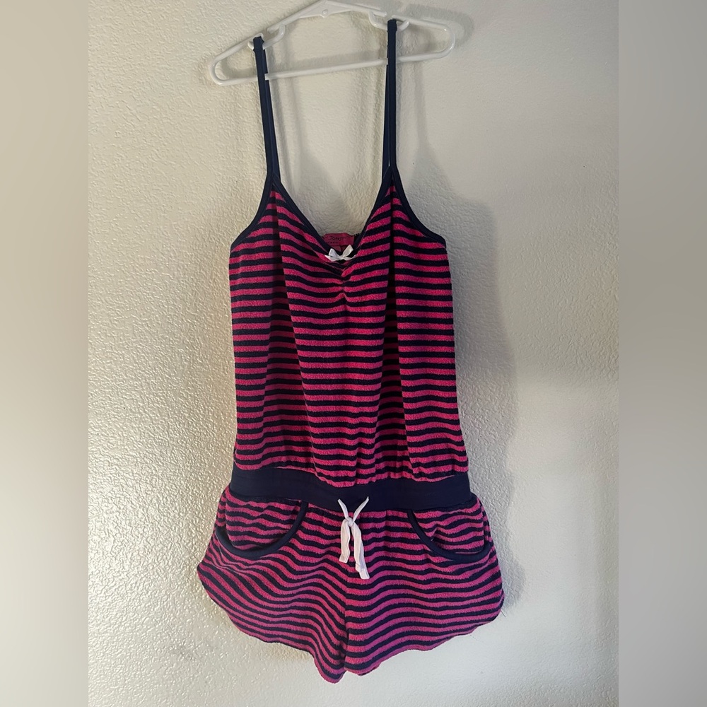 Y2K betsey Johnson striped terry cloth romper